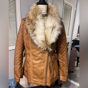Faux leather jacket with fur